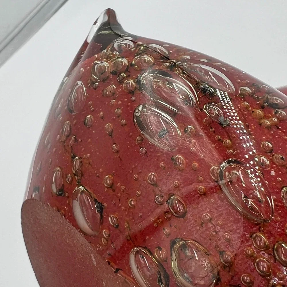 Vintage Pier 1 Hand Blown Art Glass Vase Red Controlled Bubble Romania 5.25